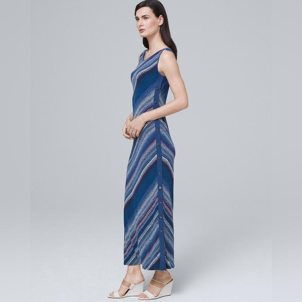 White House Black Market Stripe Ponte Knit Maxi Dress Red White Blue Small NEW